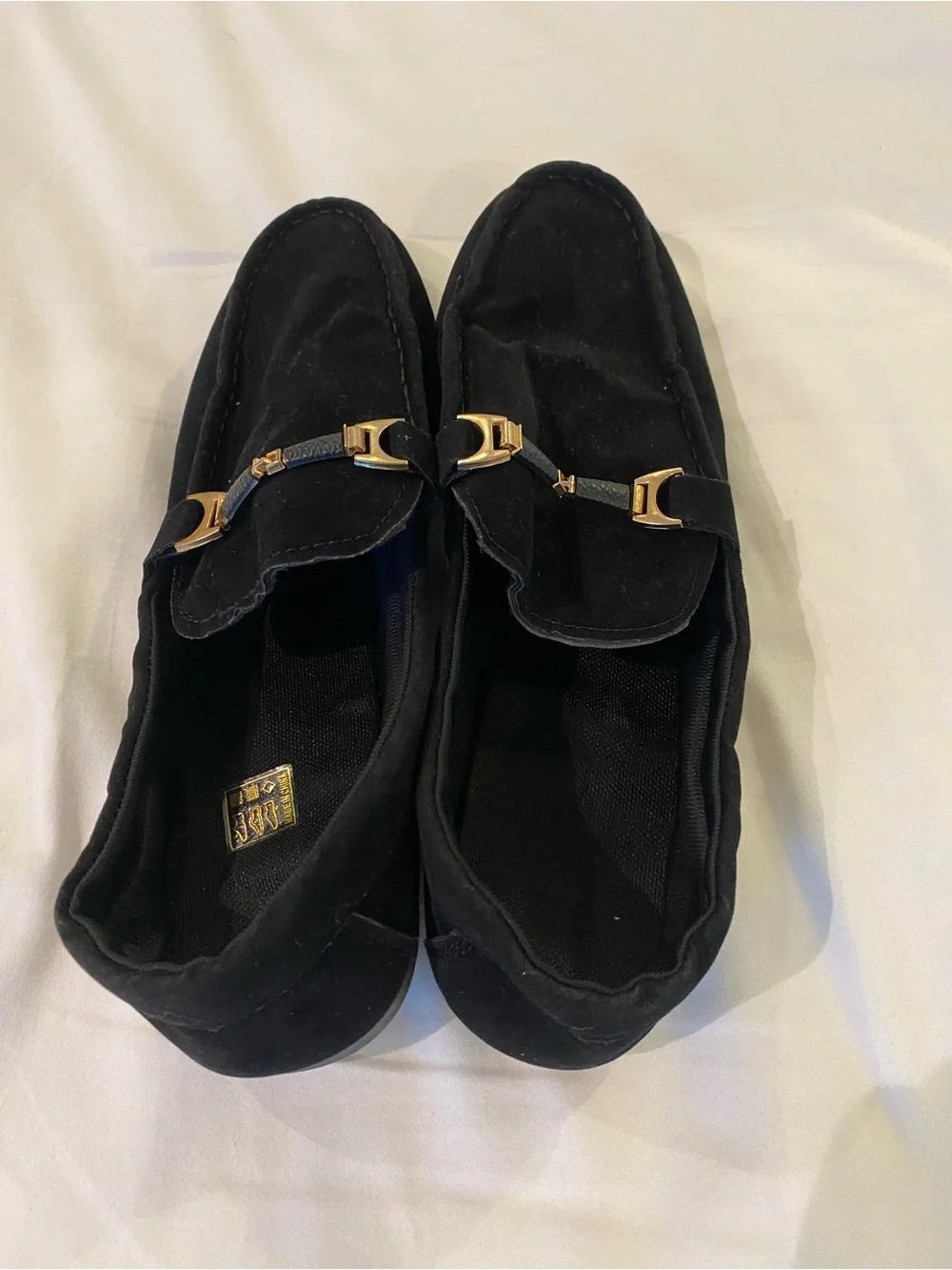 Black Faux‎ Suede Men's Slip-On Loafers with Gold Detail